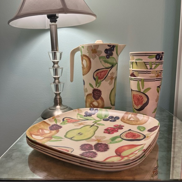 Patina Vie bamboo pitcher tumblers plates dinnerware drinkware set Anthropologie - Picture 1 of 7